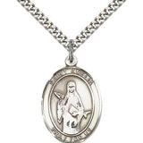 St. Amelia Medal, Sterling Silver, Large - 24&quot; 2.4mm Rhodium Plate Chain + Clasp