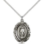 Miraculous Medal, Sterling Silver - 18&quot; 1.2mm Sterling Silver Chain + Clasp