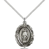 Miraculous Medal, Sterling Silver - 18&quot; 1.2mm Sterling Silver Chain + Clasp