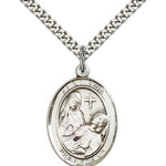 St. Fina Medal, Sterling Silver, Large - 24&quot; 2.4mm Rhodium Plate Chain + Clasp