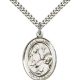 St. Fina Medal, Sterling Silver, Large - 24&quot; 2.4mm Rhodium Plate Chain + Clasp