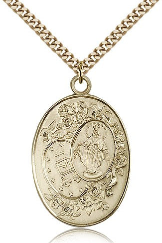 Miraculous Medal, Gold Filled - 24&quot; 2.4mm Gold Plated Endless Chain