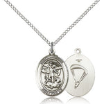 St. Michael Paratrooper Medal, Sterling Silver, Medium - 18&quot; 1.2mm Sterling Silver Chain + Clasp