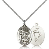 St. Michael Paratrooper Medal, Sterling Silver, Medium - 18&quot; 1.2mm Sterling Silver Chain + Clasp