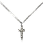 Crucifix Pendant, Sterling Silver - 18&quot; 1.2mm Sterling Silver Chain + Clasp