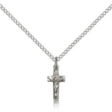 Crucifix Pendant, Sterling Silver - 18&quot; 1.2mm Sterling Silver Chain + Clasp