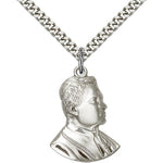 Saint Pius X Medal, Sterling Silver - 24&quot; 2.4mm Rhodium Plate Endless Chain
