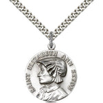 St. Ann Medal, Sterling Silver - 24&quot; 2.4mm Rhodium Plate Endless Chain