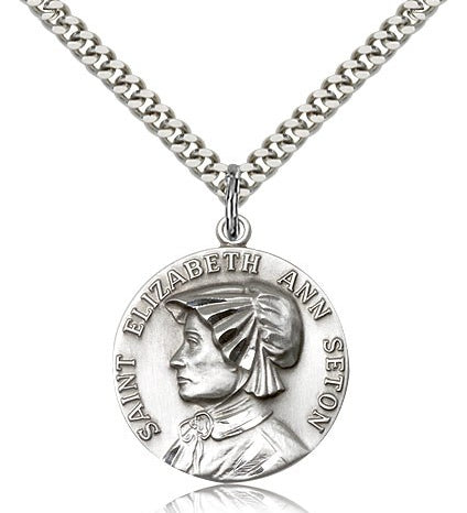 St. Ann Medal, Sterling Silver - 24&quot; 2.4mm Rhodium Plate Endless Chain
