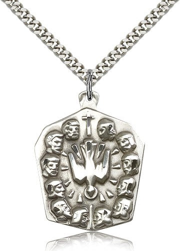 Apostles Medal, Sterling Silver - 24&quot; 2.4mm Rhodium Plate Endless Chain