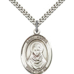 St. Rafta Medal, Sterling Silver, Large - 24&quot; 2.4mm Rhodium Plate Chain + Clasp