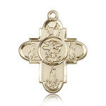 Our Lady 5 Way Cross Pendant, 14 Karat Gold - 14 KT Yellow Gold