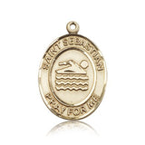 St. Sebastian Swimming Medal, 14 Karat Gold, Large - 14 KT Yellow Gold