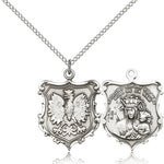 Our Lady of Czestochowa Medal, Sterling Silver - 18&quot; 1.2mm Sterling Silver Chain + Clasp