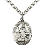St. Bernadine of Sienna Medal, Sterling Silver, Large - 24&quot; 2.4mm Rhodium Plate Chain + Clasp
