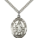 St. Bernadine of Sienna Medal, Sterling Silver, Large - 24&quot; 2.4mm Rhodium Plate Chain + Clasp