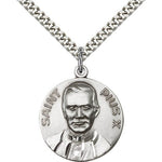 Pope Pius X Medal, Sterling Silver - 24&quot; 2.4mm Rhodium Plate Endless Chain