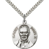Pope Pius X Medal, Sterling Silver - 24&quot; 2.4mm Rhodium Plate Endless Chain