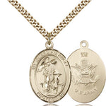 Guardian Angel Army Medal, Gold Filled, Large - 24&quot; 2.4mm Gold Plated Chain + Clasp