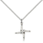 St. Brigid Cross Pendant, Sterling Silver - 18&quot; 1.2mm Sterling Silver Chain + Clasp