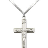 Crucifix Pendant, Sterling Silver - 18&quot; 1.2mm Sterling Silver Chain + Clasp