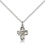 4 Way Cross Pendant, Sterling Silver - 18&quot; 1.2mm Sterling Silver Chain + Clasp