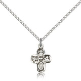 4 Way Cross Pendant, Sterling Silver - 18&quot; 1.2mm Sterling Silver Chain + Clasp