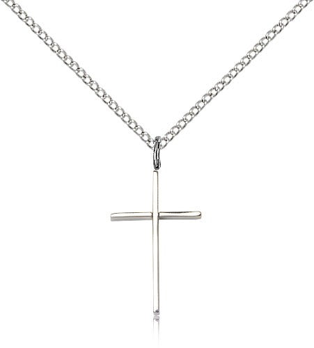 Cross Pendant, Sterling Silver - 18&quot; 1.2mm Sterling Silver Chain + Clasp