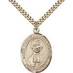 St. Marcellin Champagnat Medal, Gold Filled, Large - 24&quot; 2.4mm Gold Plated Chain + Clasp