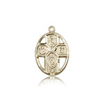 5 Way Cross Holy Spirit Medal, 14 Karat Gold - 14 KT Yellow Gold