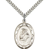 St. Anthony Medal, Sterling Silver - 24&quot; 2.4mm Rhodium Plate Endless Chain