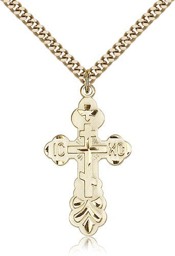 Cross Pendant, Gold Filled - 24&quot; 2.4mm Gold Plated Endless Chain