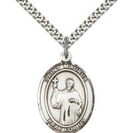 St. Maurus Medal, Sterling Silver, Large - 24&quot; 2.4mm Rhodium Plate Chain + Clasp