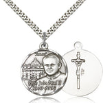 Pope John Paul II Vatican Medal, Sterling Silver - 24&quot; 2.4mm Rhodium Plate Endless Chain