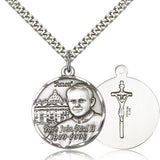 Pope John Paul II Vatican Medal, Sterling Silver - 24&quot; 2.4mm Rhodium Plate Endless Chain