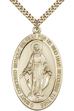 Miraculous Medal, Gold Filled - 24&quot; 2.4mm Gold Plated Endless Chain