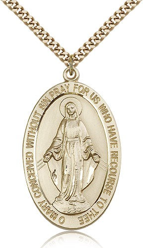 Miraculous Medal, Gold Filled - 24&quot; 2.4mm Gold Plated Endless Chain