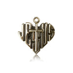 Heart of Jesus Cross Pendant, 14 Karat Gold - 14 KT Yellow Gold