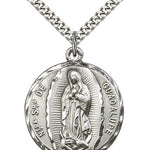 Our Lady of Guadalupe Medal, Sterling Silver - 24&quot; 2.4mm Rhodium Plate Endless Chain