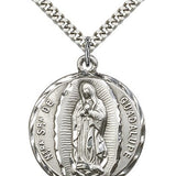Our Lady of Guadalupe Medal, Sterling Silver - 24&quot; 2.4mm Rhodium Plate Endless Chain