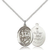 St. George Army Medal, Sterling Silver, Medium - 18&quot; 1.2mm Sterling Silver Chain + Clasp