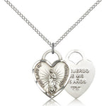 Our Lady of Guadalupe Heart Recuerdo Medal, Sterling Silver - 18&quot; 1.2mm Sterling Silver Chain + Clasp