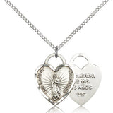 Our Lady of Guadalupe Heart Recuerdo Medal, Sterling Silver - 18&quot; 1.2mm Sterling Silver Chain + Clasp