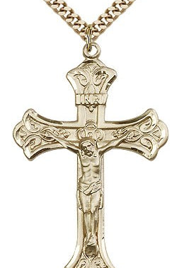 Crucifix Pendant, Gold Filled - 24&quot; 2.4mm Gold Plated Endless Chain
