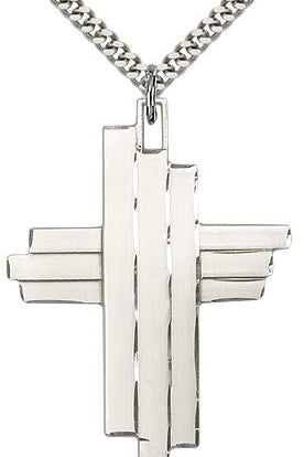 Cross Pendant, Sterling Silver - 24&quot; 2.4mm Rhodium Plate Endless Chain