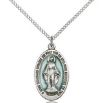 Miraculous Medal, Sterling Silver - 18&quot; 1.2mm Sterling Silver Chain + Clasp