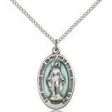 Miraculous Medal, Sterling Silver - 18&quot; 1.2mm Sterling Silver Chain + Clasp
