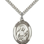 St. Camillus of Lellis Medal, Sterling Silver, Large - 24&quot; 2.4mm Rhodium Plate Chain + Clasp