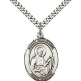 St. Camillus of Lellis Medal, Sterling Silver, Large - 24&quot; 2.4mm Rhodium Plate Chain + Clasp