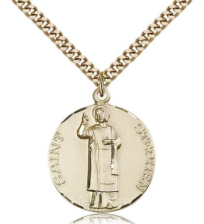 St. Stephen Medal, Gold Filled - 24&quot; 2.4mm Gold Plated Endless Chain
